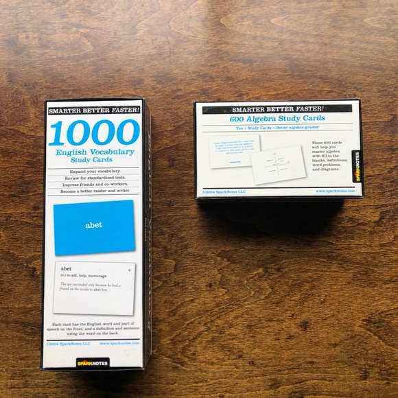 Spark Notes Study Cards for Algebra and English Vocabulary - Picture 2 of 4